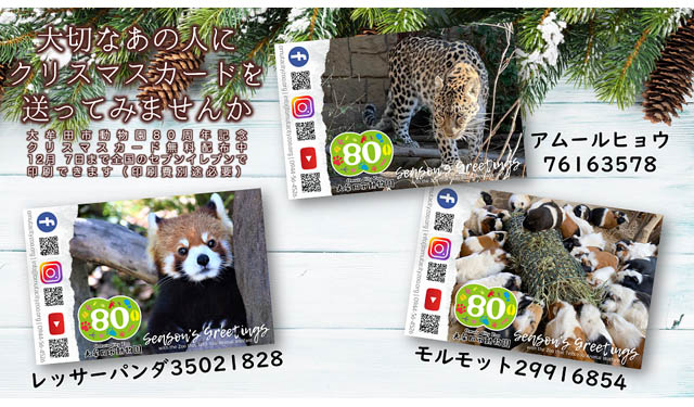 全国のセブンで印刷可能、大牟田市動物園が「オリジナルクリスマスカード」配布スタート
