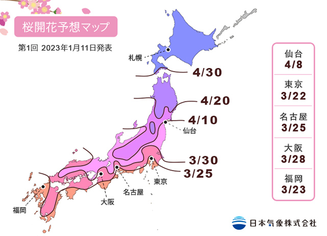 日本気象、2023年「第1回桜の開花・満開予想」を発表