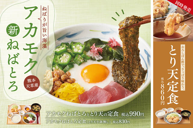 熊本・天草の国産アカモクを使用、やよい軒からシャキシャキ食感とネバネバが美味しい「アカモクねばとろととり天の定食」発売