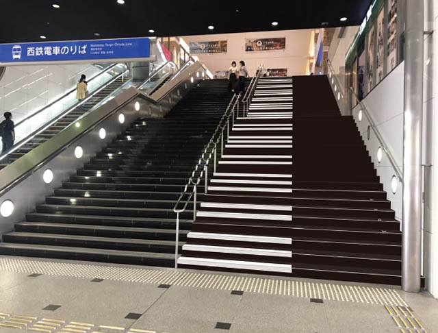 階段ピアノ第2弾、今年はチェンバロ！西鉄福岡（天神）駅に 巨大階段チェンバロ が出現