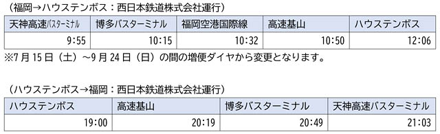 高速バス「佐世保・ハウステンボス～福岡線」期間限定増便、2024年3月まで増便期間を延長