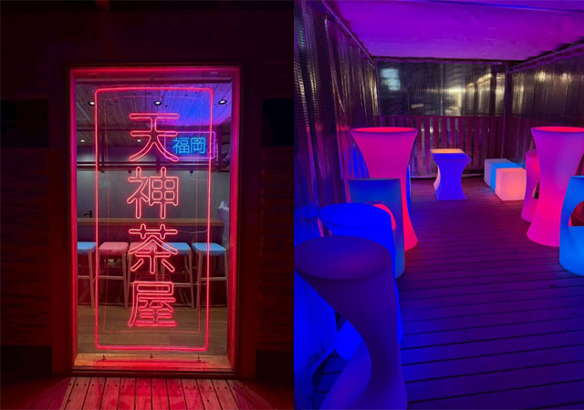 西鉄福岡駅から徒歩3分、ネオン×お祭り屋台カフェ「天神茶屋」オープン！