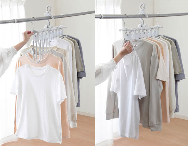 コメリ - 省スペースで干せて一度にまとめて取り込みできる「ワンタッチ取り込み 楽々8連ハンガー」デビュー