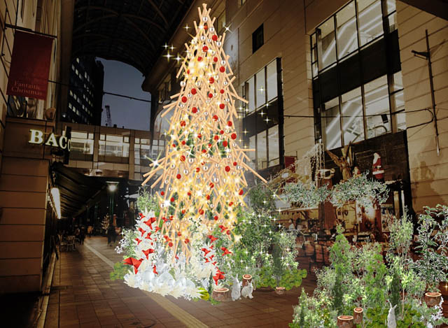 大丸福岡天神店 2025クリスマスツリー パサージュ広場で点灯式 - カウントダウンの催しも