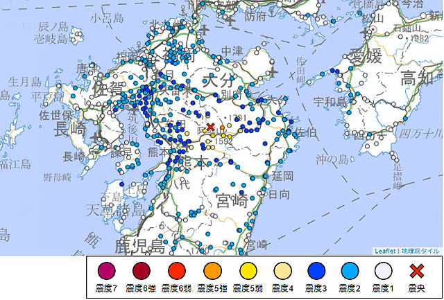 18時01分 - 熊本県阿蘇郡産山村で震度5強の地震発生