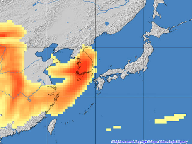 11月27日夕方から28日午前中にかけて黄砂飛来の可能性 - 外出時のマスク着用、洗濯物は部屋干しに