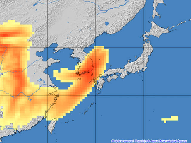 11月27日夕方から28日午前中にかけて黄砂飛来の可能性 - 外出時のマスク着用、洗濯物は部屋干しに