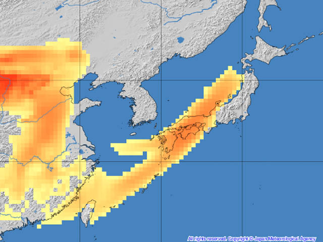 11月27日夕方から28日午前中にかけて黄砂飛来の可能性 - 外出時のマスク着用、洗濯物は部屋干しに