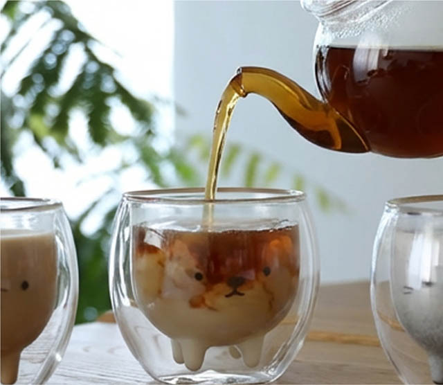 飲み物を注ぐと「アニボール」がひょっこり！ - 耐熱ダブルグラスで、毎日のティータイムに癒しを