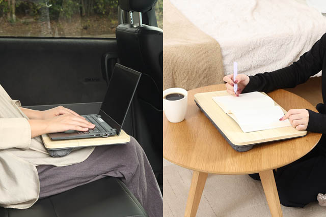 北九州市の不二貿易 - デスクがない場所でも姿勢を崩さず作業できるアイテム「どこでも使える膝上テーブル」発売