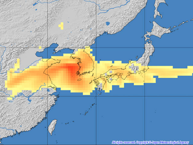 1月16日から17日にかけて九州の広範囲で「真冬の黄砂」飛来、外出時のマスク着用、洗濯物は部屋干しに