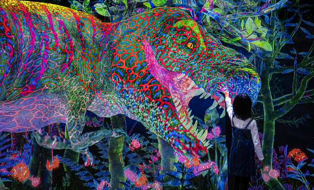 映像公開 - チームラボフォレスト - 様々な恐竜を捕まえ、観察し、コレクション図鑑をつくる「つかまえて集める恐竜の森」開幕へ