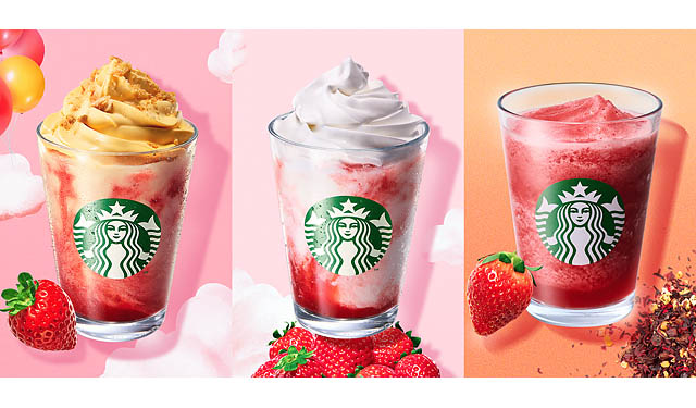 スターバックス – 春シーズン第2弾 いちごづくしで楽しむ「ストロベリー シュークリーム フラペチーノ」など3種のストロベリービバレッジが登場